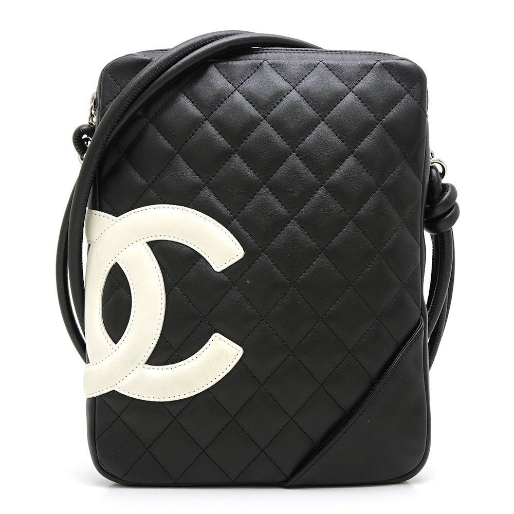 Chanel Cambon Line Shoulder Bag Diagonal Lambskin Black
